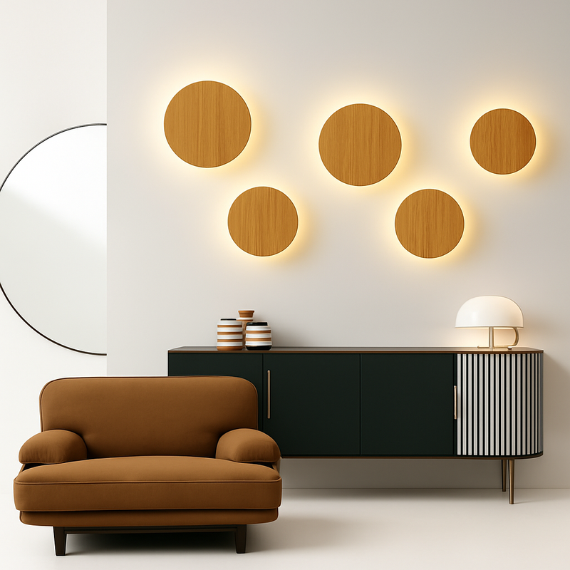 Scandinavian oval wooden LED wall light