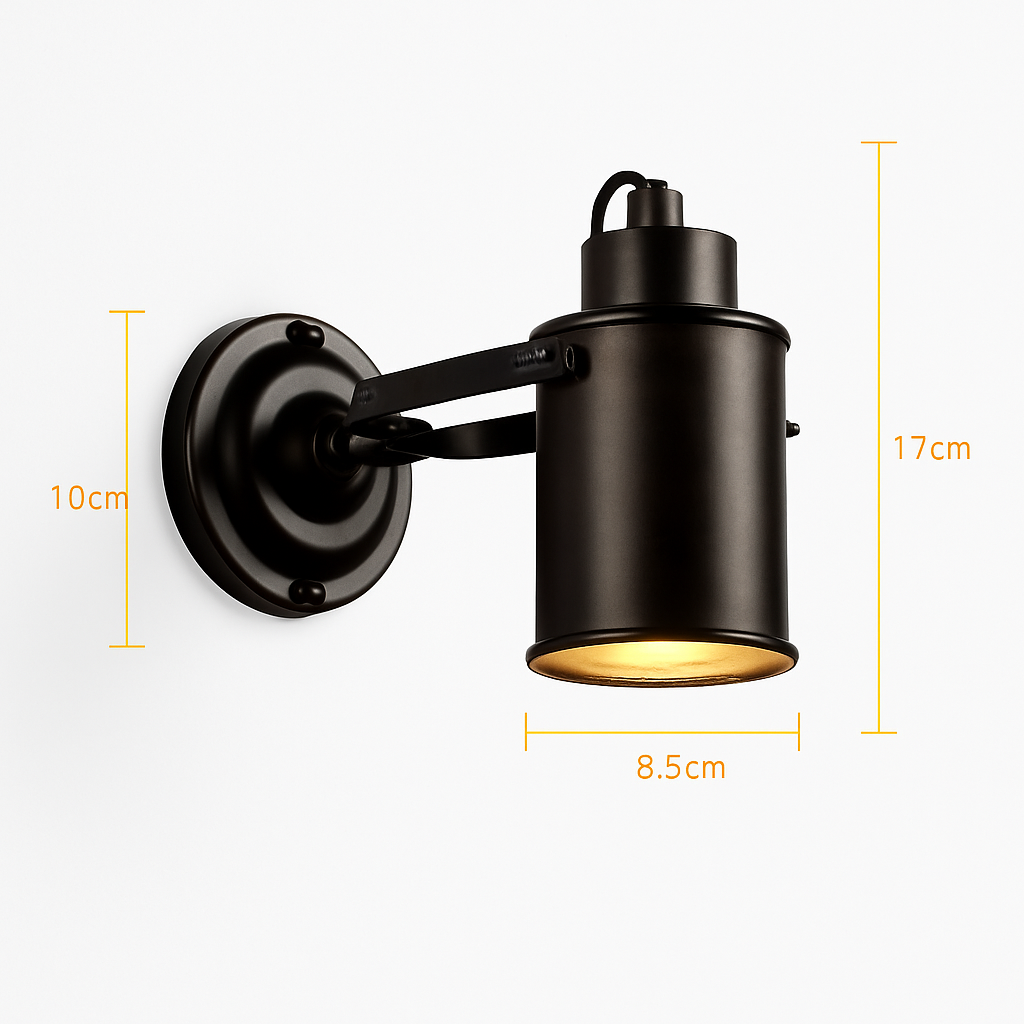 Black metal adjustable wall spotlight cafe - vue 4 sur 5