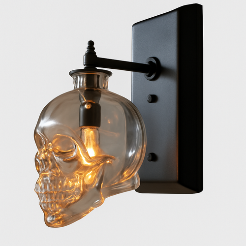 Glass skull wall light