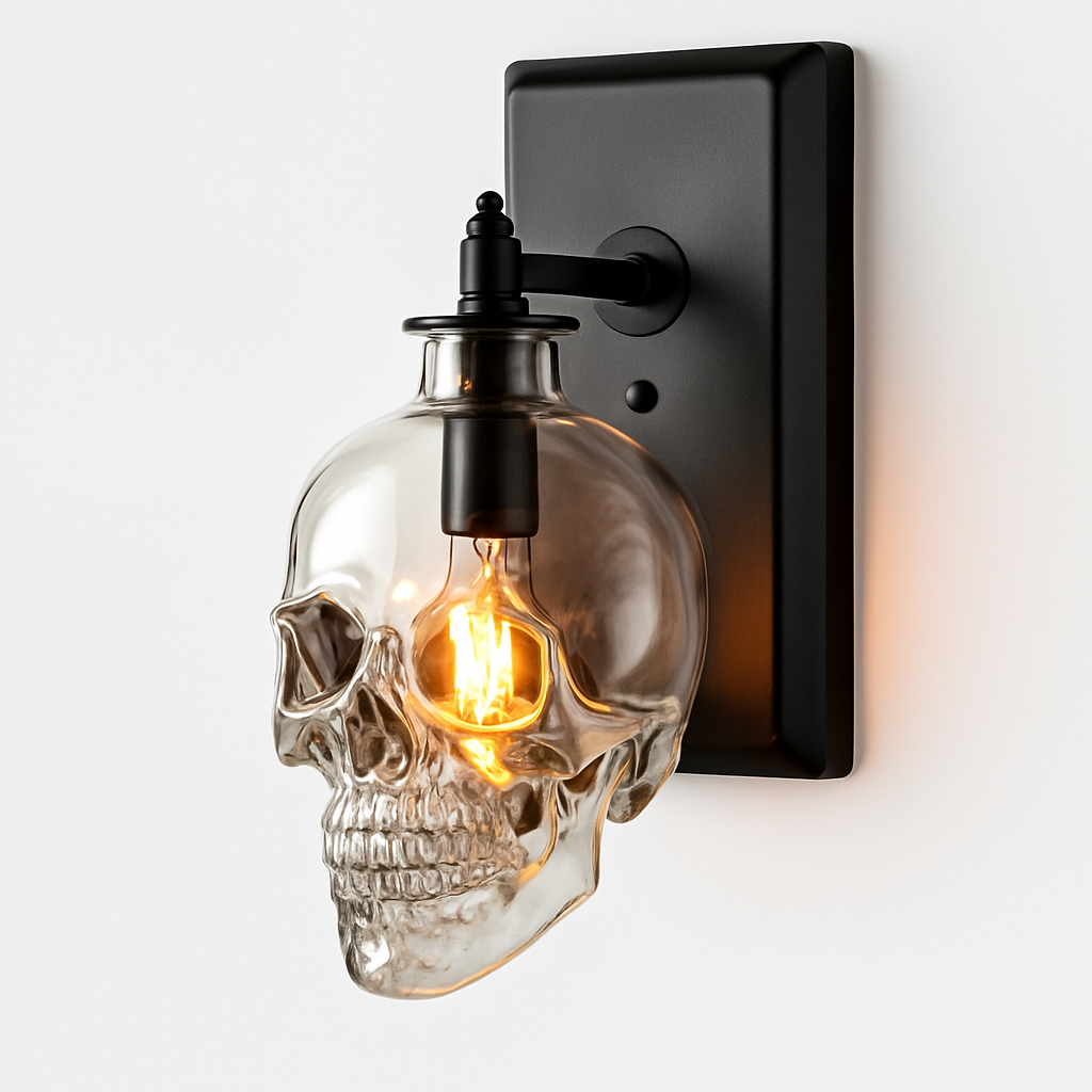 Glass skull wall light