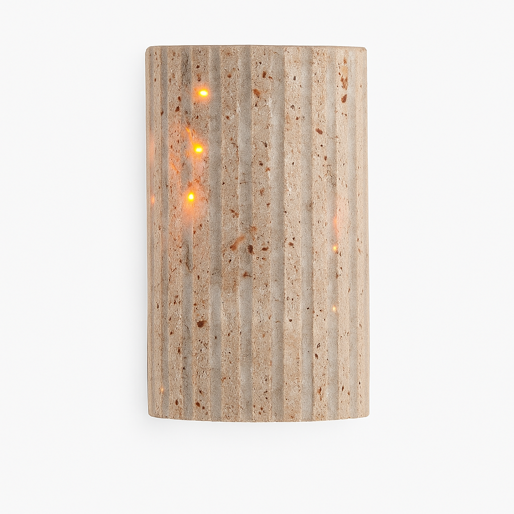Three-dimensional natural stone wall light for indoor art deco settings
