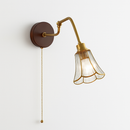 Vintage wall light with pull chain and wooden base