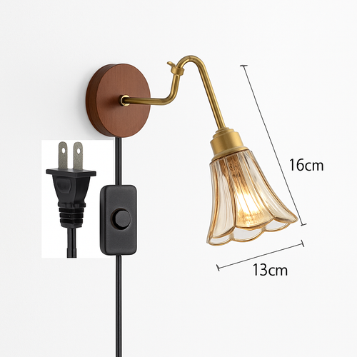 Vintage wall light with pull chain and wooden base