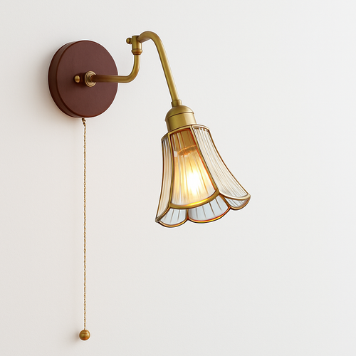 Vintage wall light with pull chain and wooden base - vue 6 sur 23