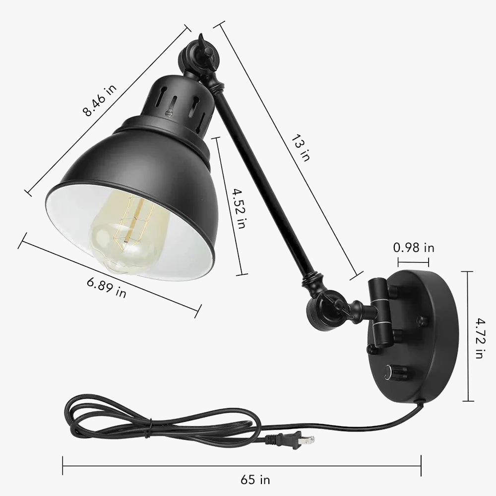 Vintage swing arm wall light with adjustable brightness