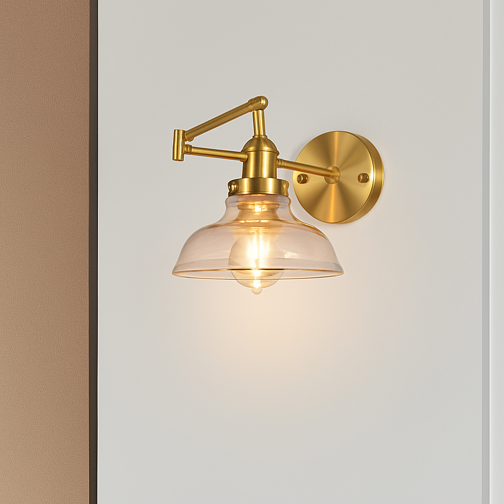 Adjustable vintage glass long arm wall light