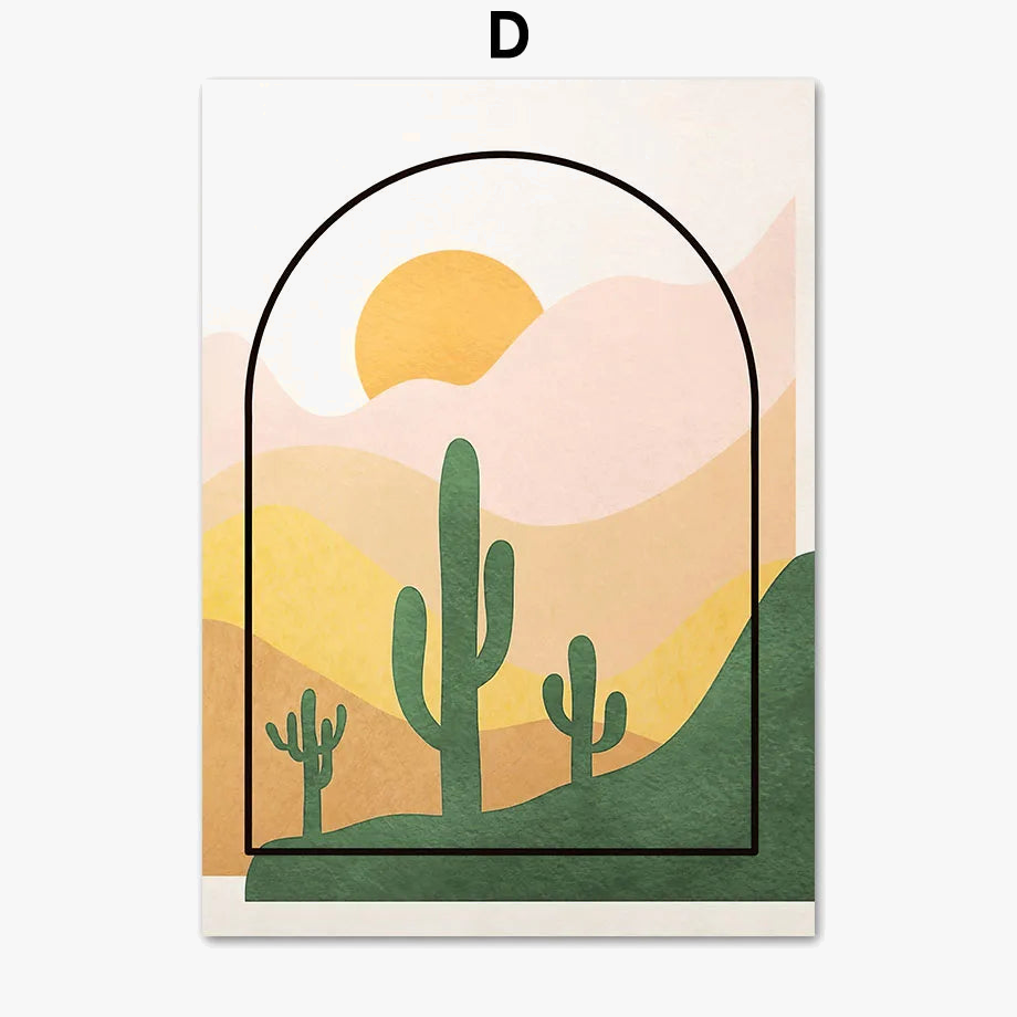 Abstract wall art cactus leaves flowers geometric boho decor
