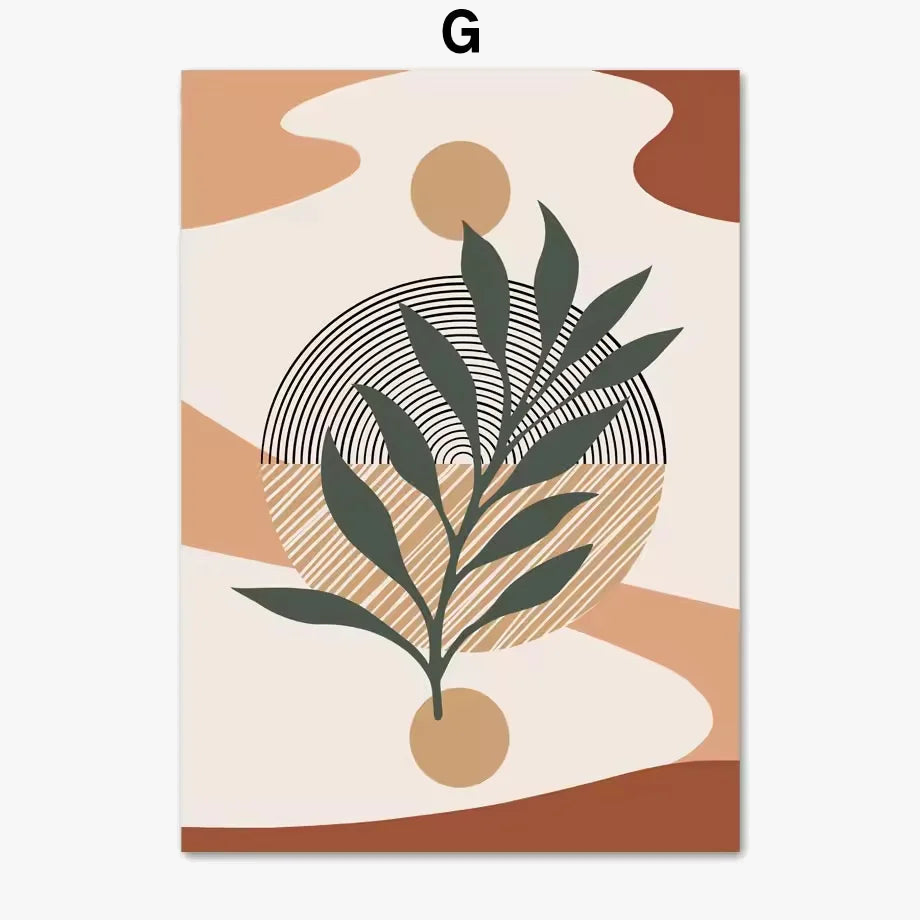 Abstract boho leaves wall art for modern decor