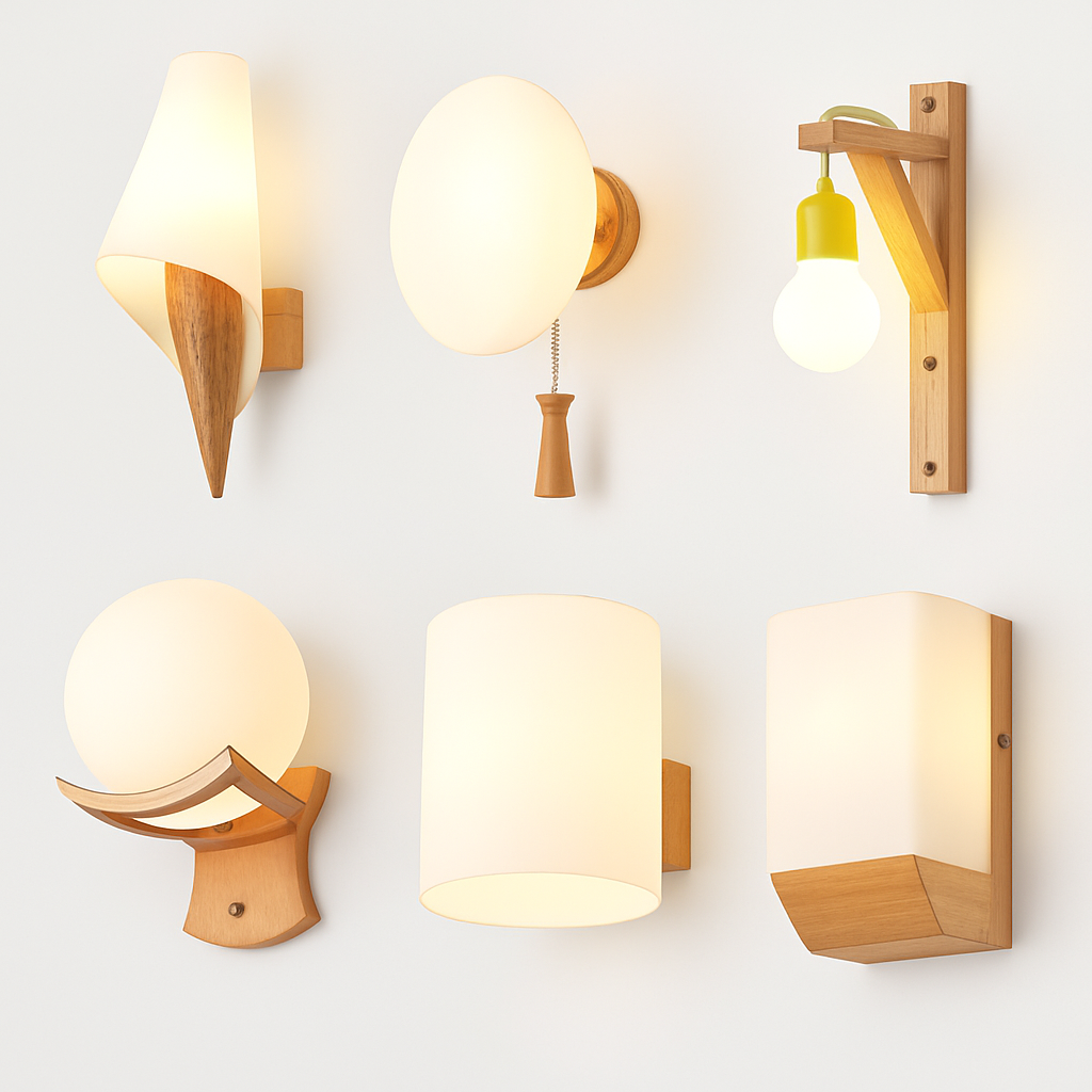 Artpad Scandinavian wooden wall light with glass shade LED