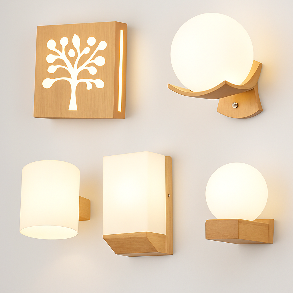 Artpad Scandinavian wooden wall light with glass shade LED