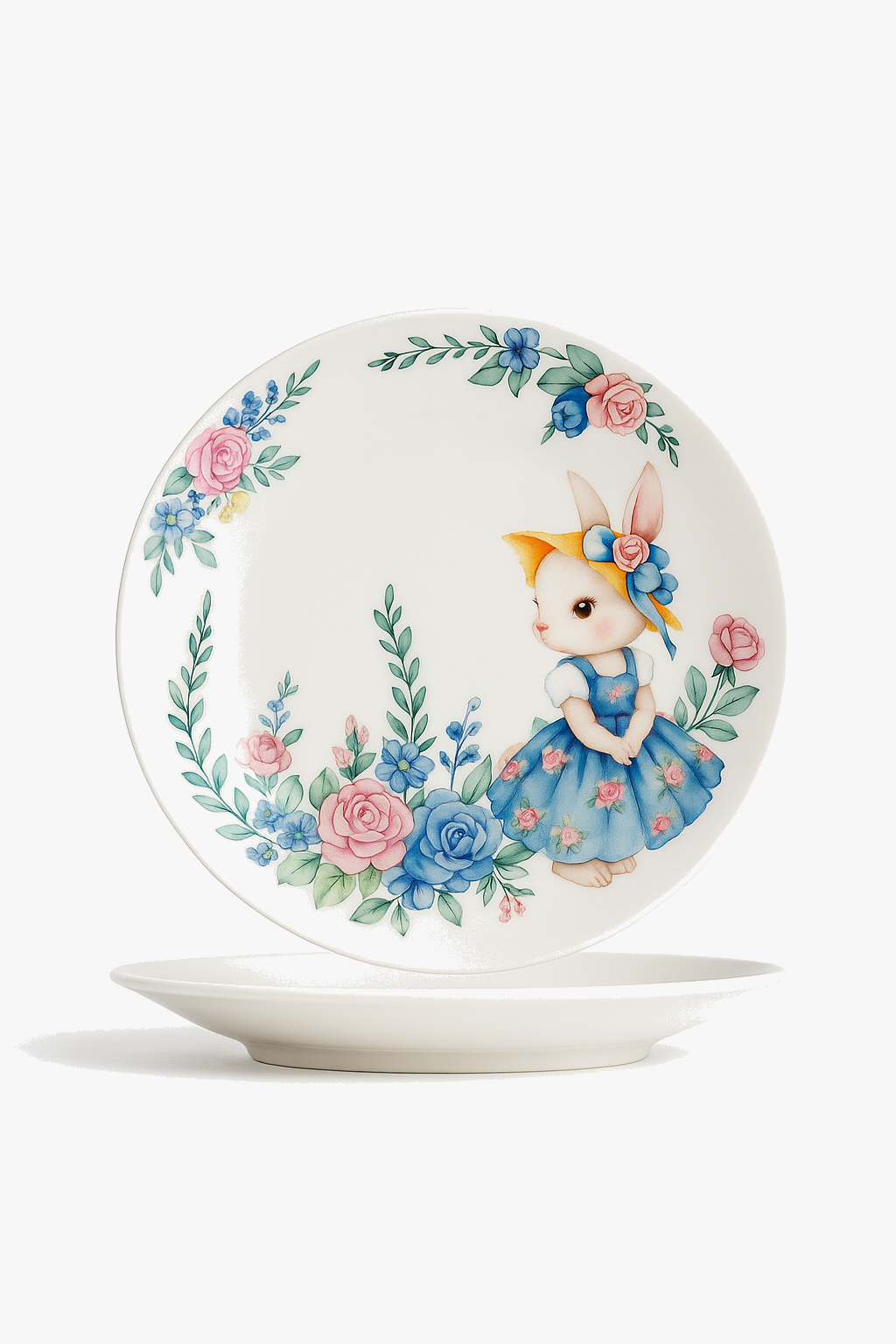 Ceramic plate with pumpkin and rabbit garden motif