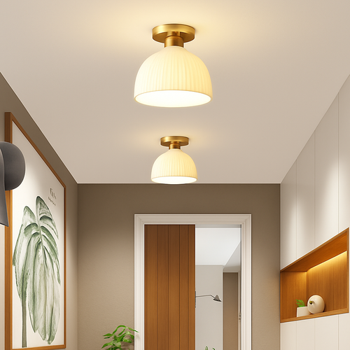 Ceramic glass LED ceiling light for corridor, hallway, entrance, balcony, nordic E27 acrylic chandelier 8825324306778 - vue 4 sur 23