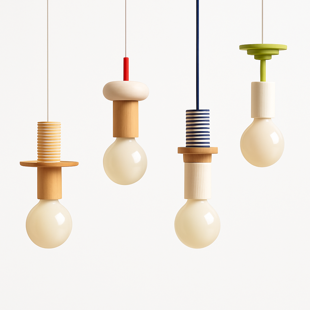 Nordic colour wood LED pendant light for kitchen, bedroom or restaurant - vue 15 sur 15