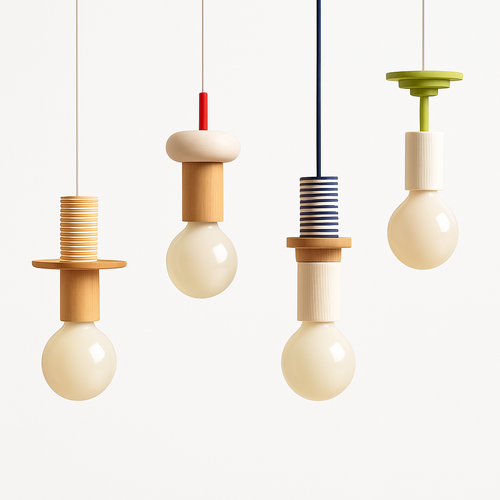 Nordic colour wood LED pendant light for kitchen, bedroom or restaurant - vue 16 sur 15
