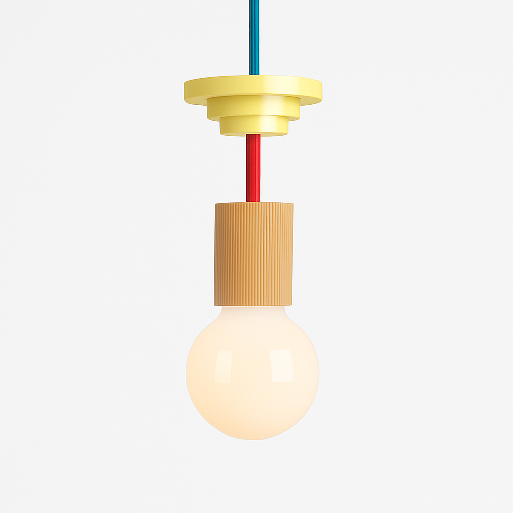 Nordic colour wood LED pendant light for kitchen, bedroom or restaurant - vue 9 sur 15