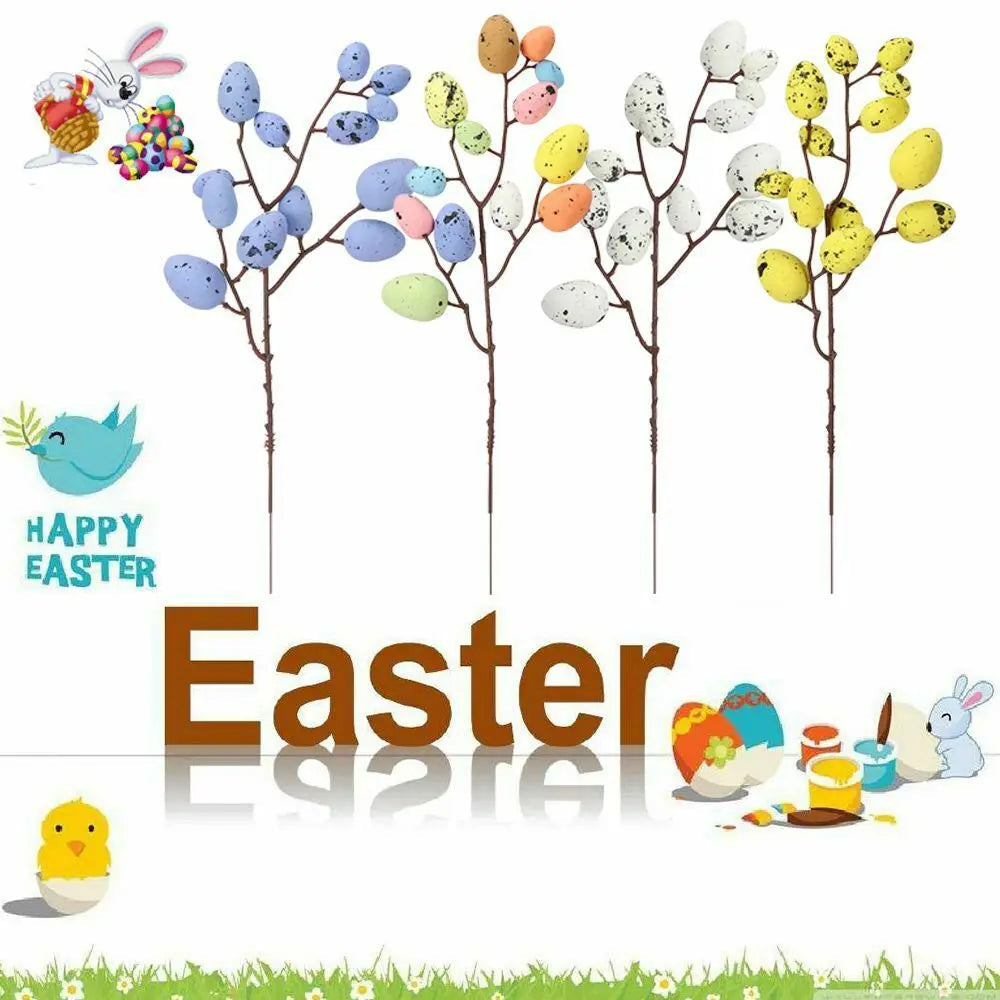 Easter decorations with branches and colourful eggs 2025