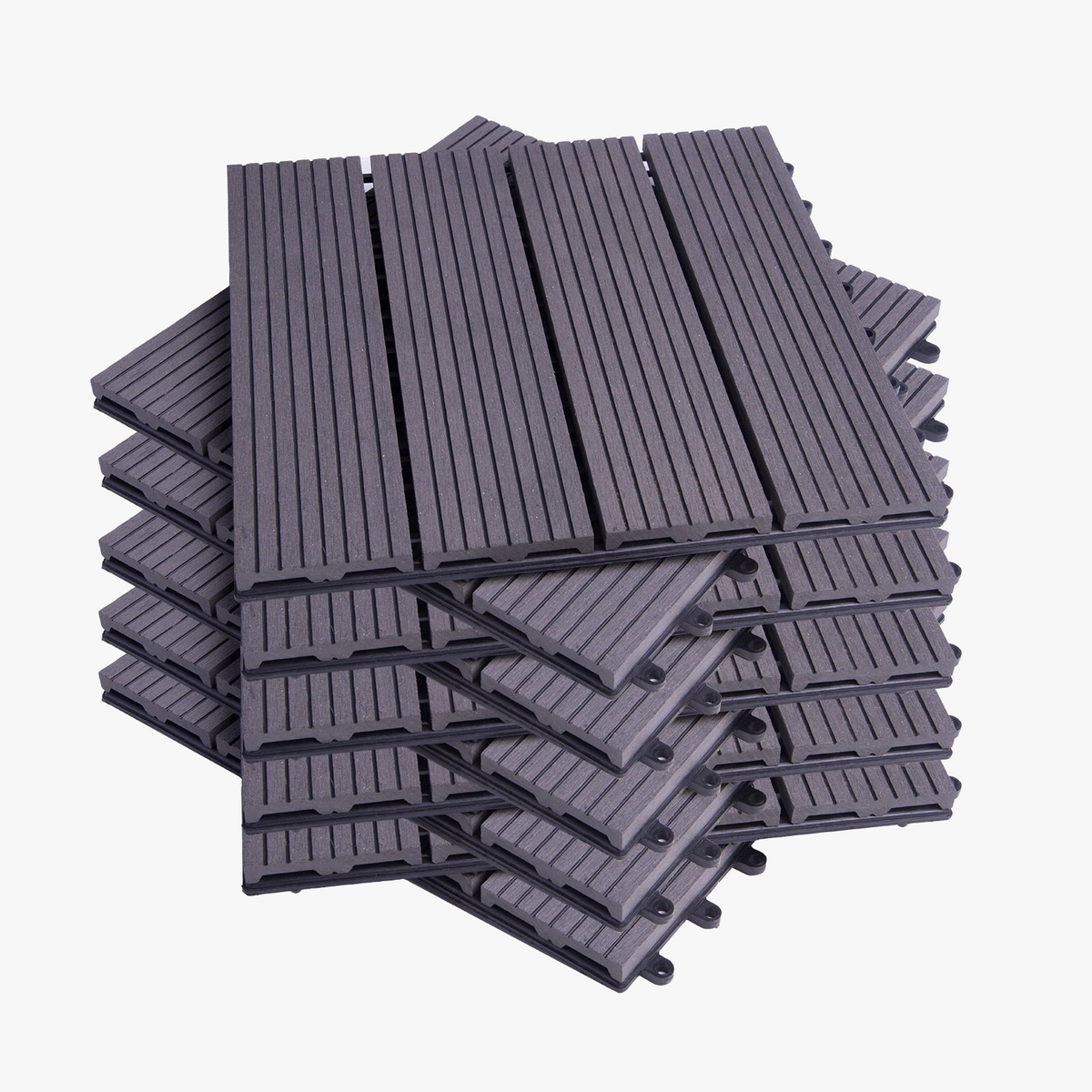 Set of 11 interlocking wpc composite terrace tiles 30 x 30 cm