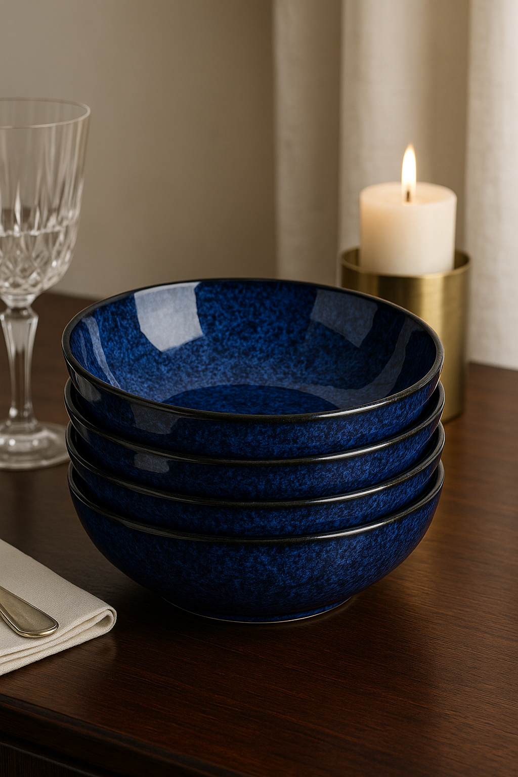 Handcrafted reactive glaze stoneware bowl set