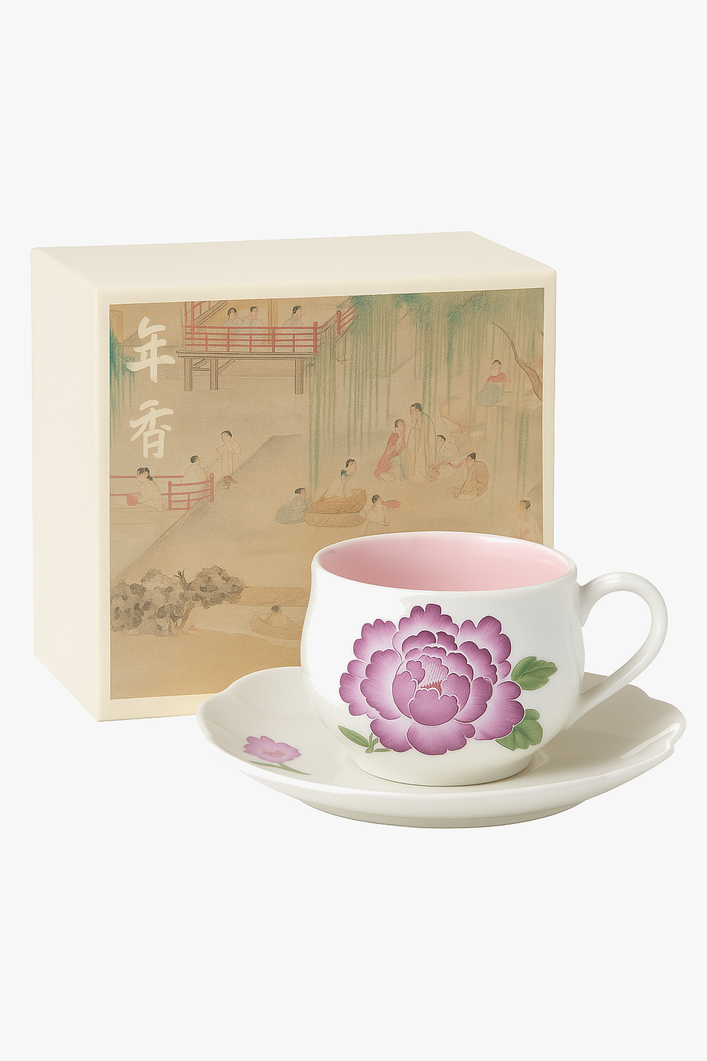 Chinese style ceramic coffee cup and refined saucer set