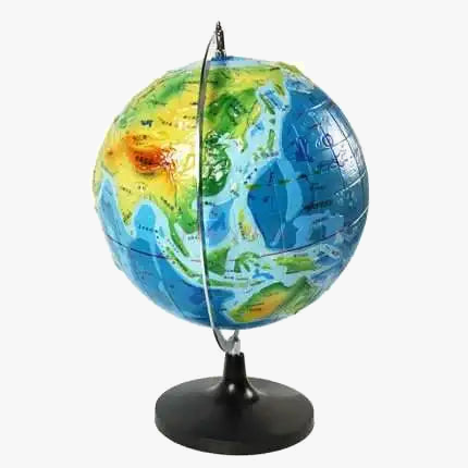 decorative three-dimensional topographic globe for learning and exploring