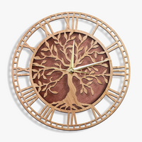 decorative and silent farmhouse style tree of life wooden wall clock