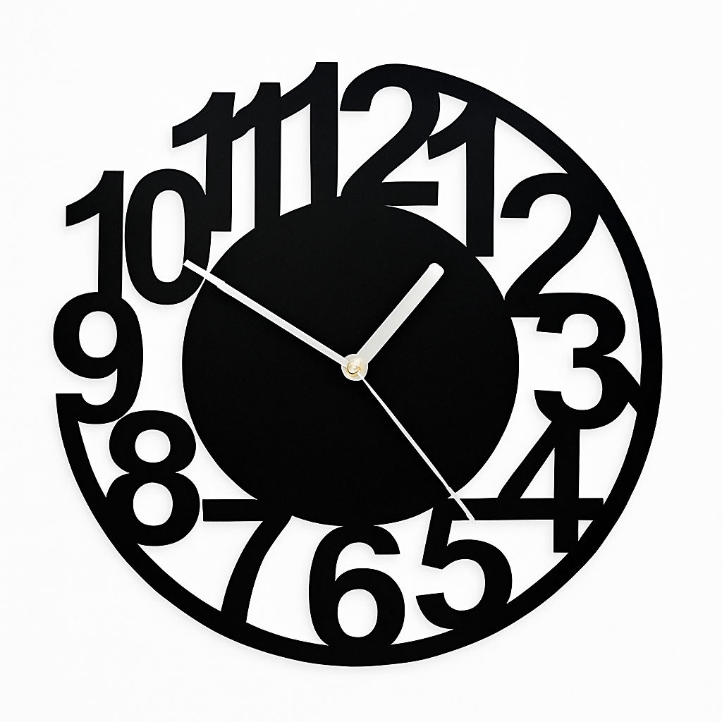 Modern round black wall clock 30cm
