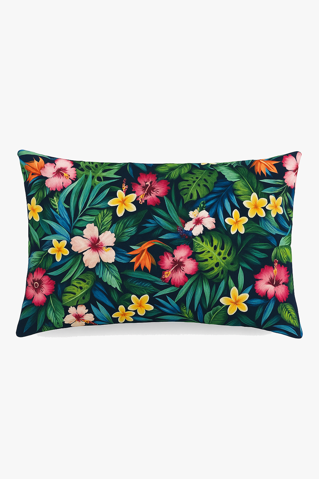 Rainbow cushion cover with red and pink flowers