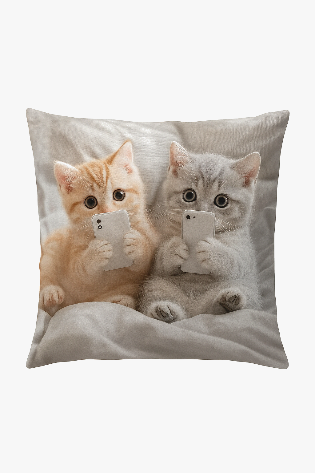 Decorative cushion cover cute kittens with smartphones