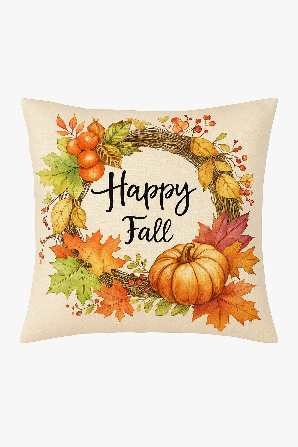 Decorative autumn squirrel and pumpkin cushion cover