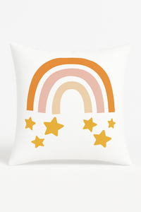 Decorative cushion cover with rainbow and geometric pattern