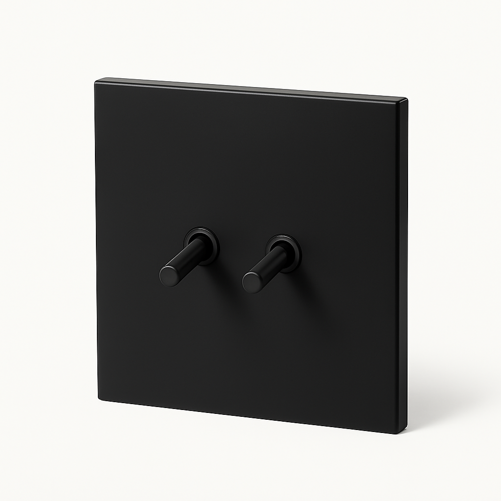 Double two-way switch in matte black steel