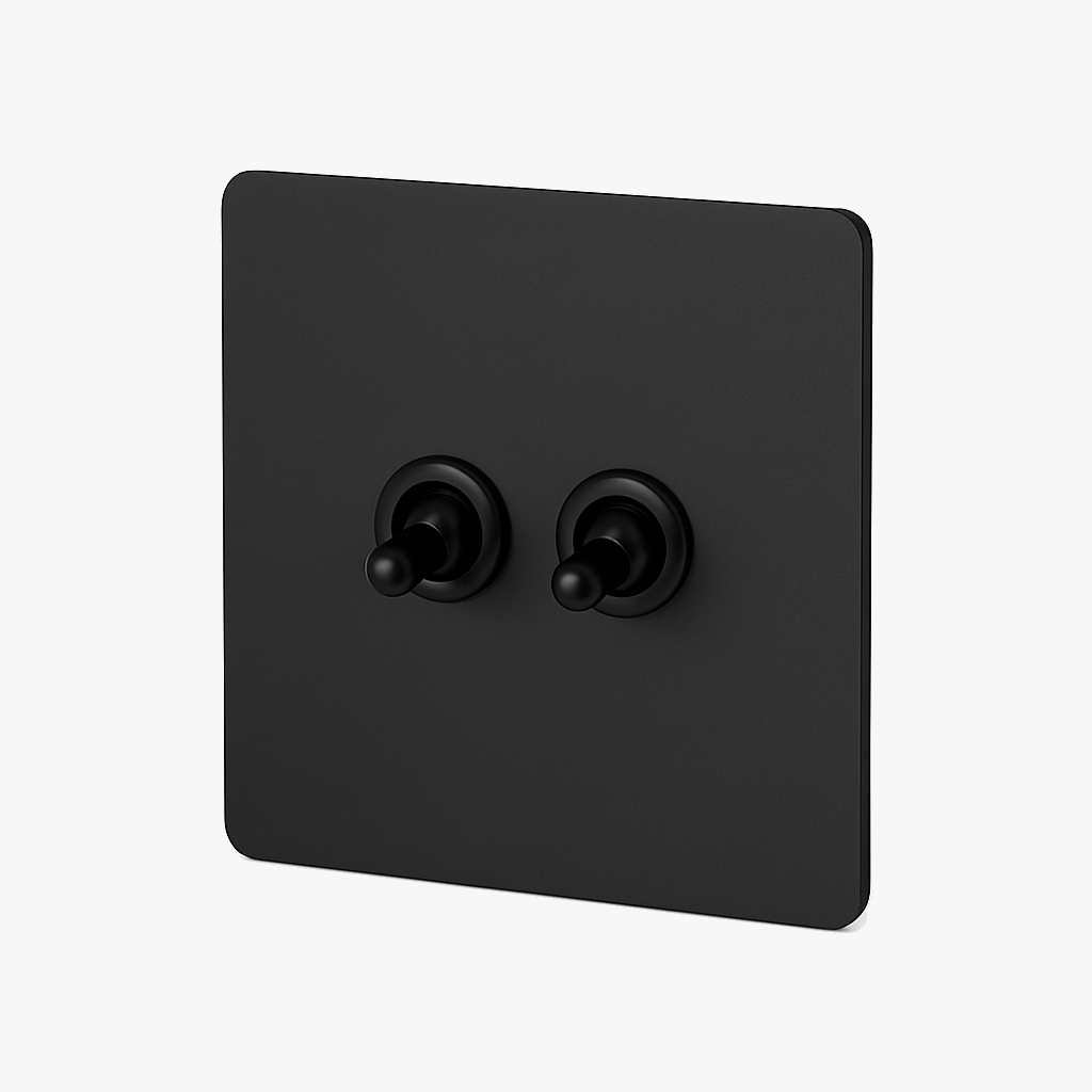 Double two-way switch in matte black steel with rounded edges
