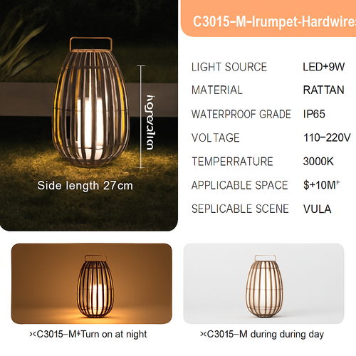 Outdoor solar rattan-effect garden lamp IP65 waterproof for patio, courtyard and lawn - vue 13 sur 13