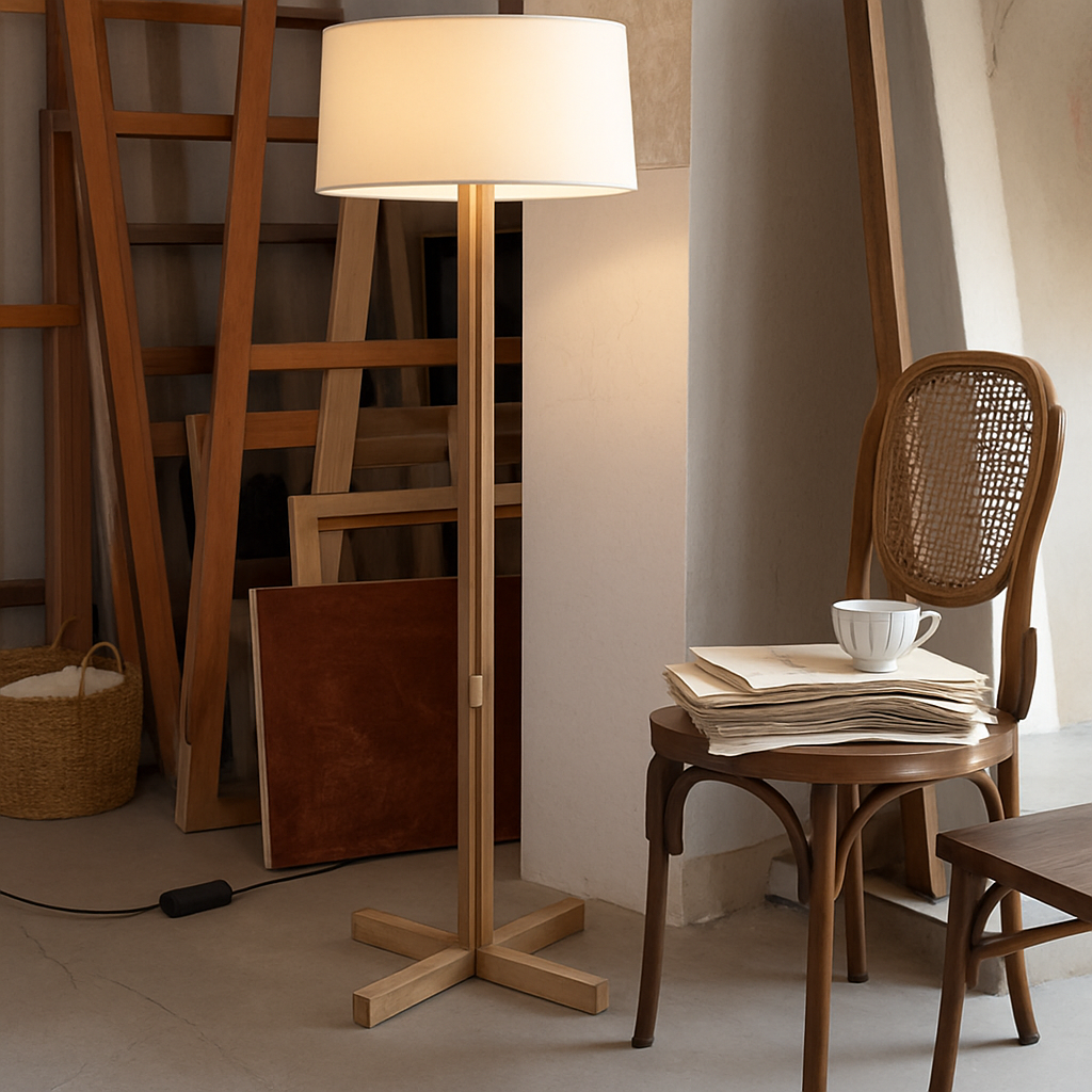 Wabi sabi style wooden floor lamp for modern interior decor