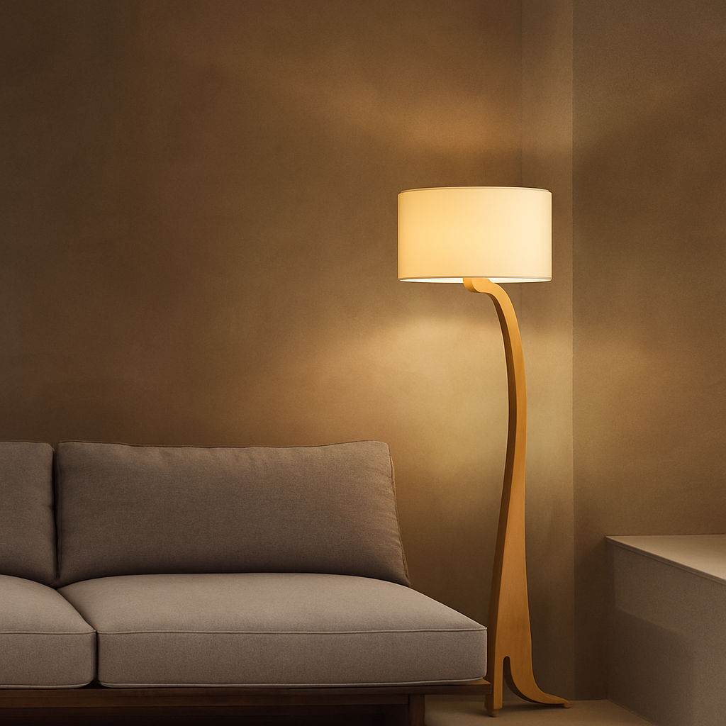 Modern wooden LED floor lamp with contemporary design - vue 4 sur 9