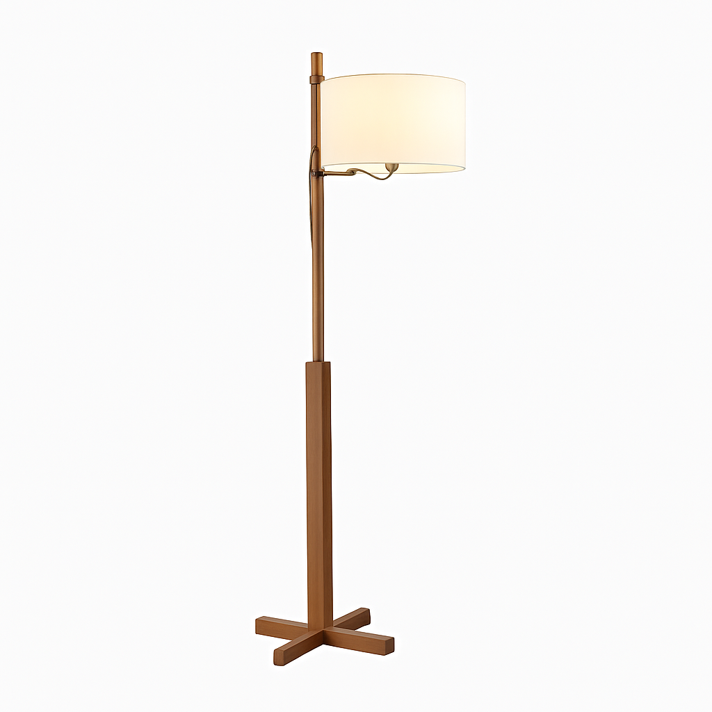 Nordic wabi sabi solid wood LED floor lamp with fabric shade