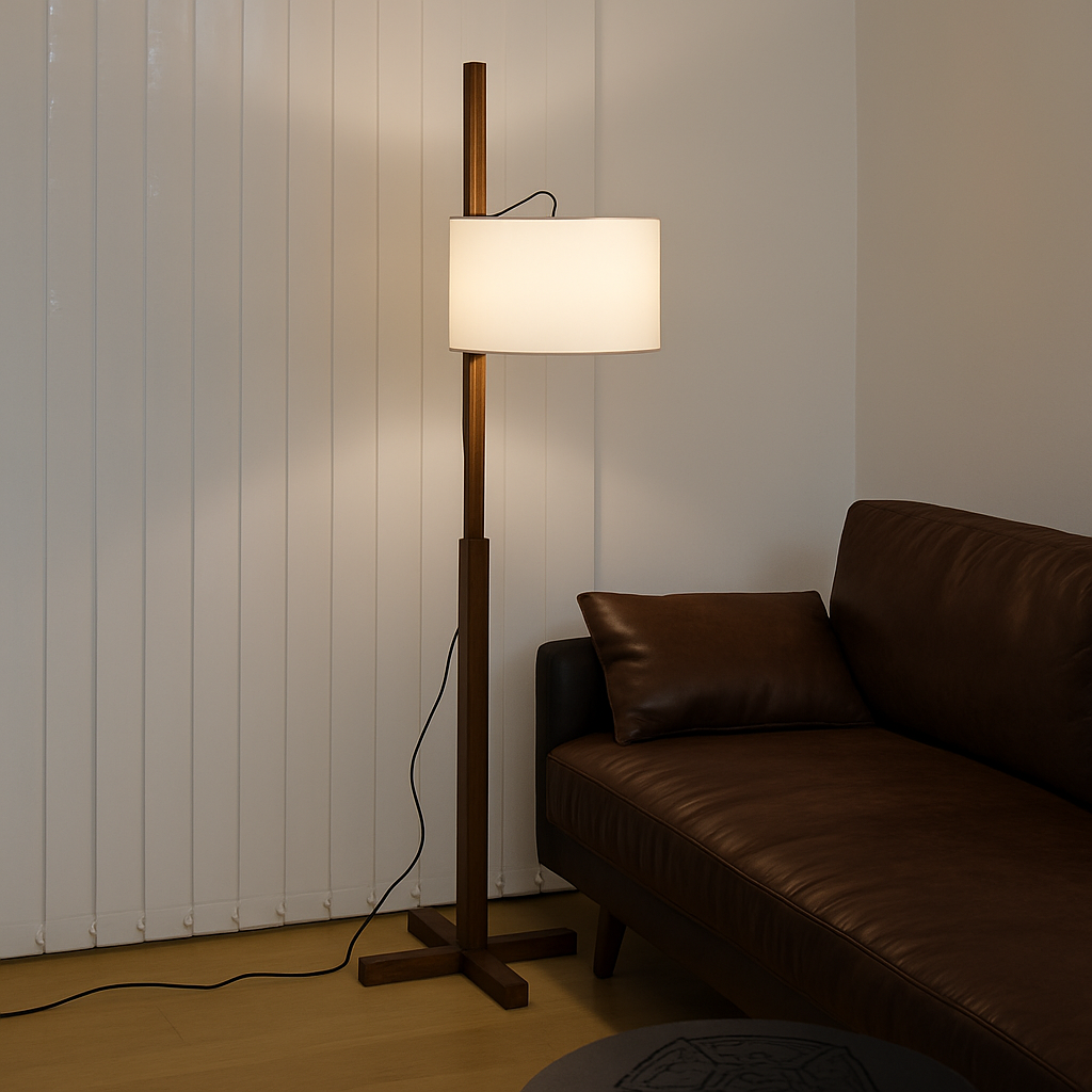 Nordic wabi sabi solid wood LED floor lamp with fabric shade