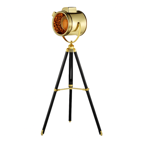 Tripod floor lamp with retro chrome studio spotlight - vue 4 sur 6