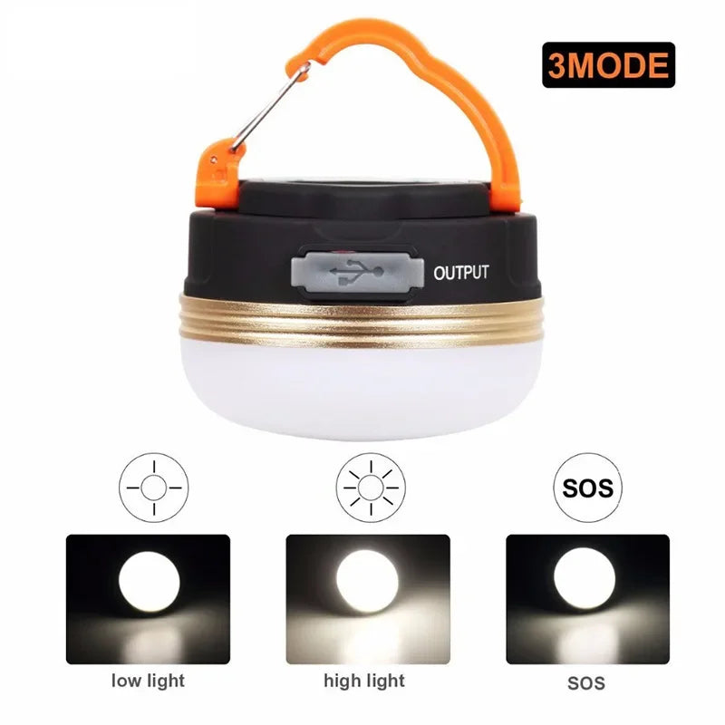 Rechargeable USB portable LED camping lamp for hiking and night use