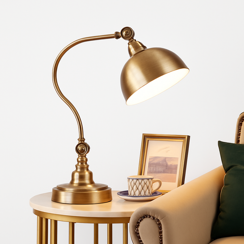 Rustic gold punk LED bedside or desk lamp - vue 4 sur 7