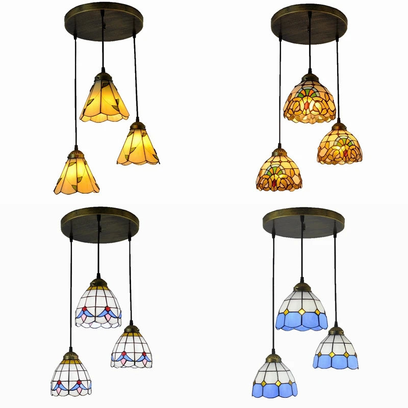 Modern tiffany table lamp with three-level decorative dome lighting
