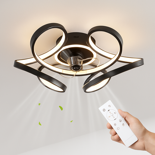 Modern LED ceiling fan lamp with remote control - vue 2 sur 7