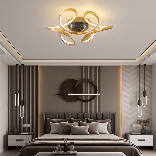 Modern LED ceiling fan lamp with remote control - vue 3 sur 7