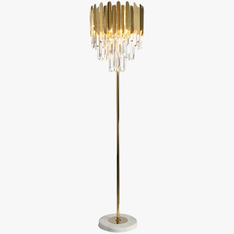 Postmodern LED lamp in stainless steel, crystal and golden marble