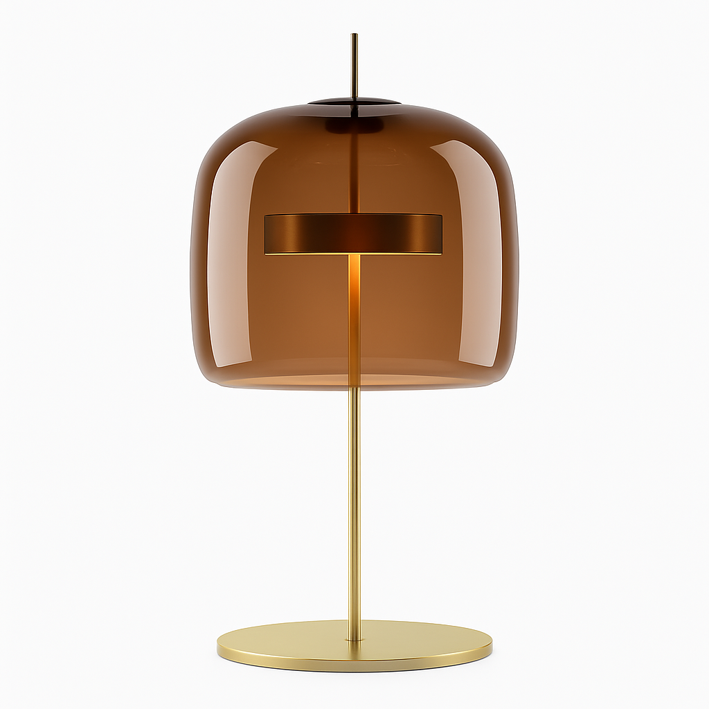 Design LED table lamp in gold metal with retro glass shade Light