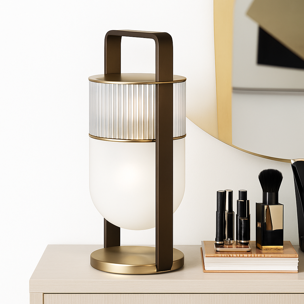 Designer glass LED table lamp, lantern style - vue 3 sur 7