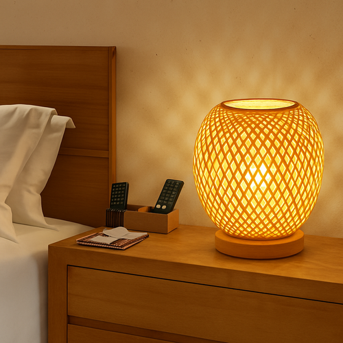 Handmade rattan bamboo table lamp for interior decoration - vue 4 sur 6