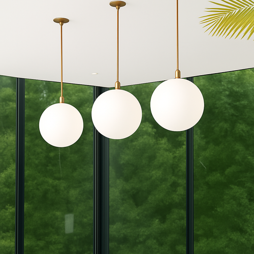 White glass globe pendant lamp - vue 5 sur 15