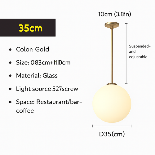 White glass globe pendant lamp - vue 6 sur 15