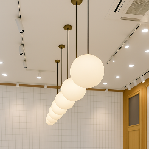 White glass globe pendant lamp - vue 8 sur 15